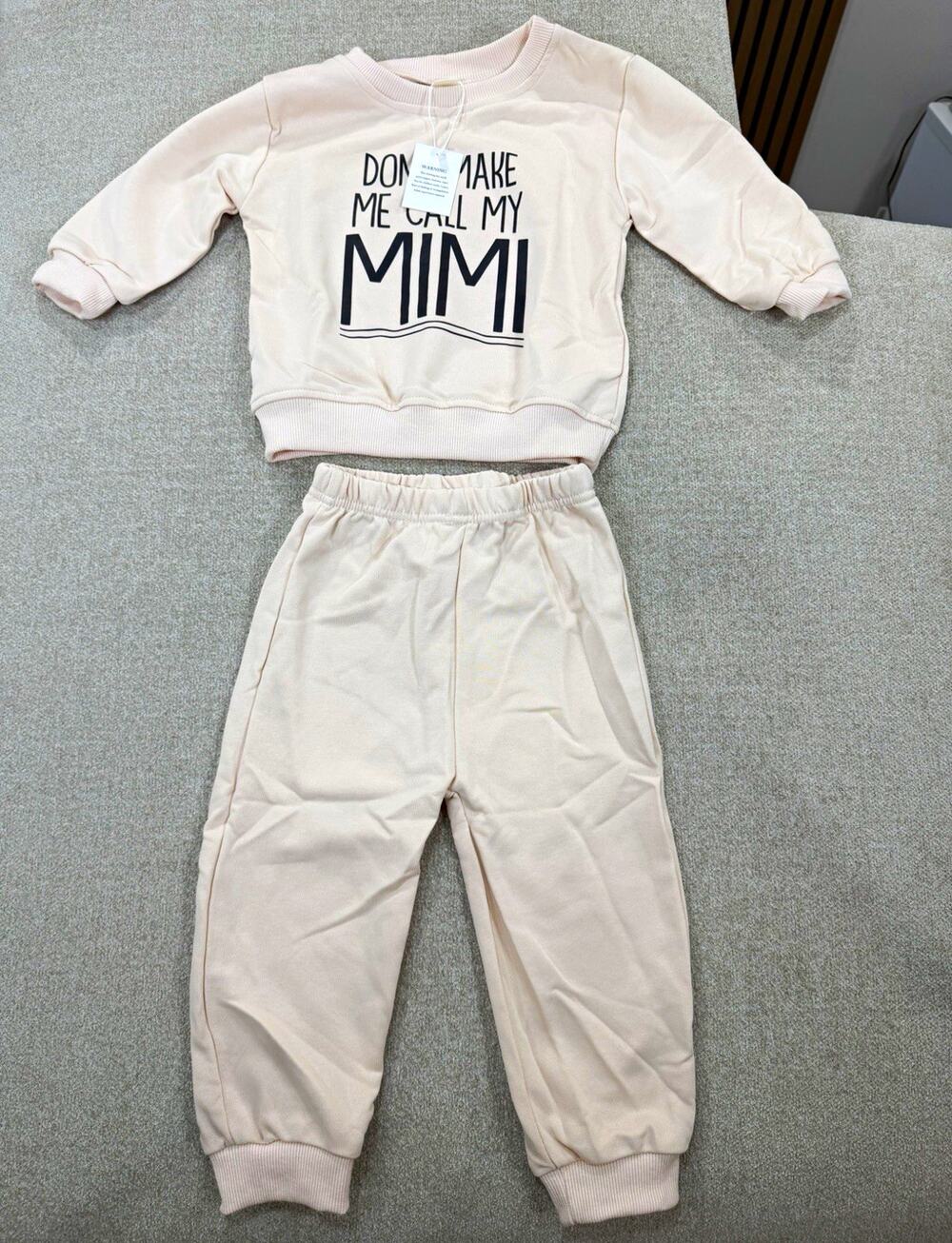 SunoZee 2T Beige 2pc Fleece Outfit Set Sweatshirt & Pants "Call My Mimi"